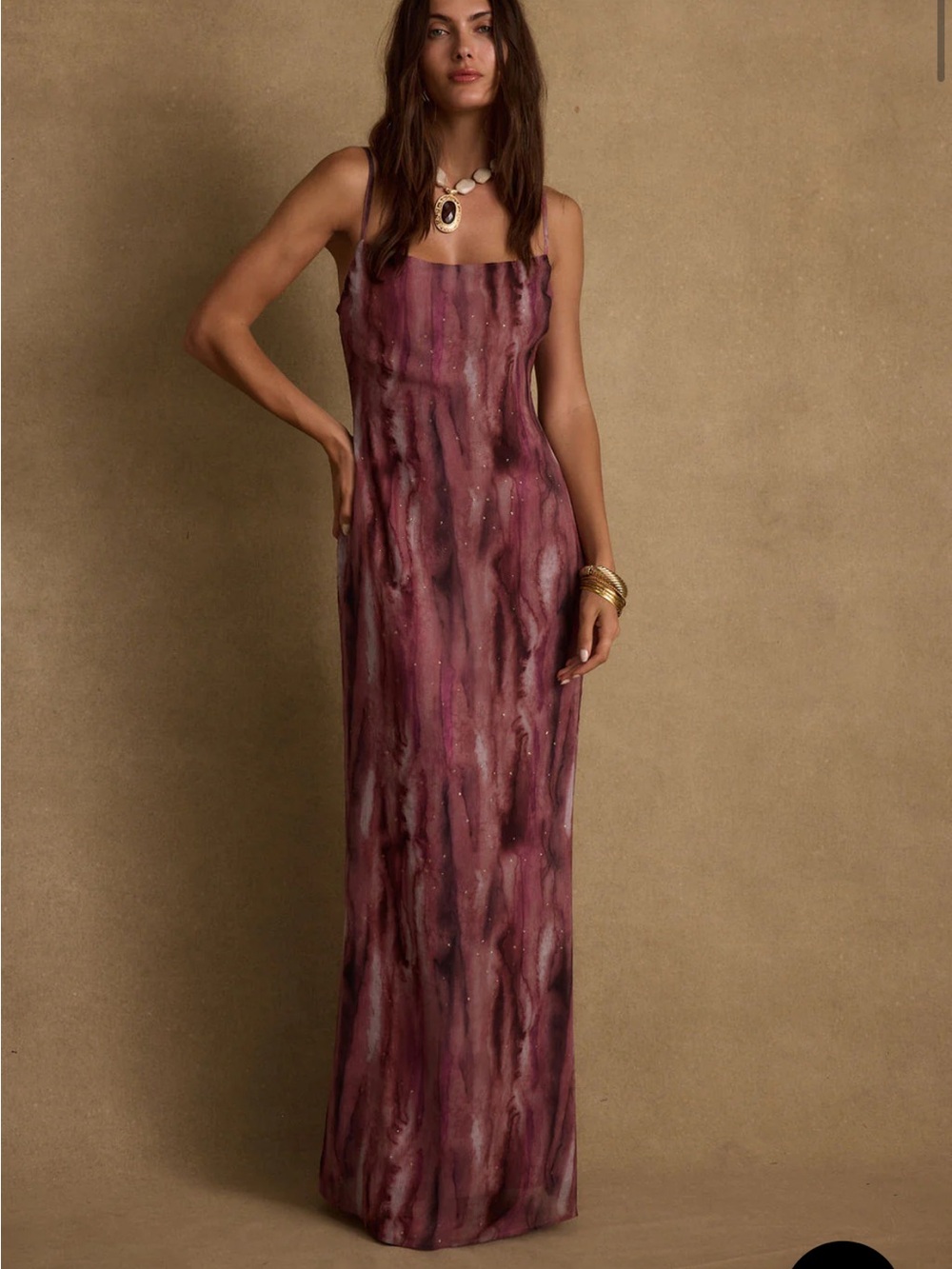 12th Tribe Mauve Marble-Print Slip Maxi Dress - Picture 2 of 6